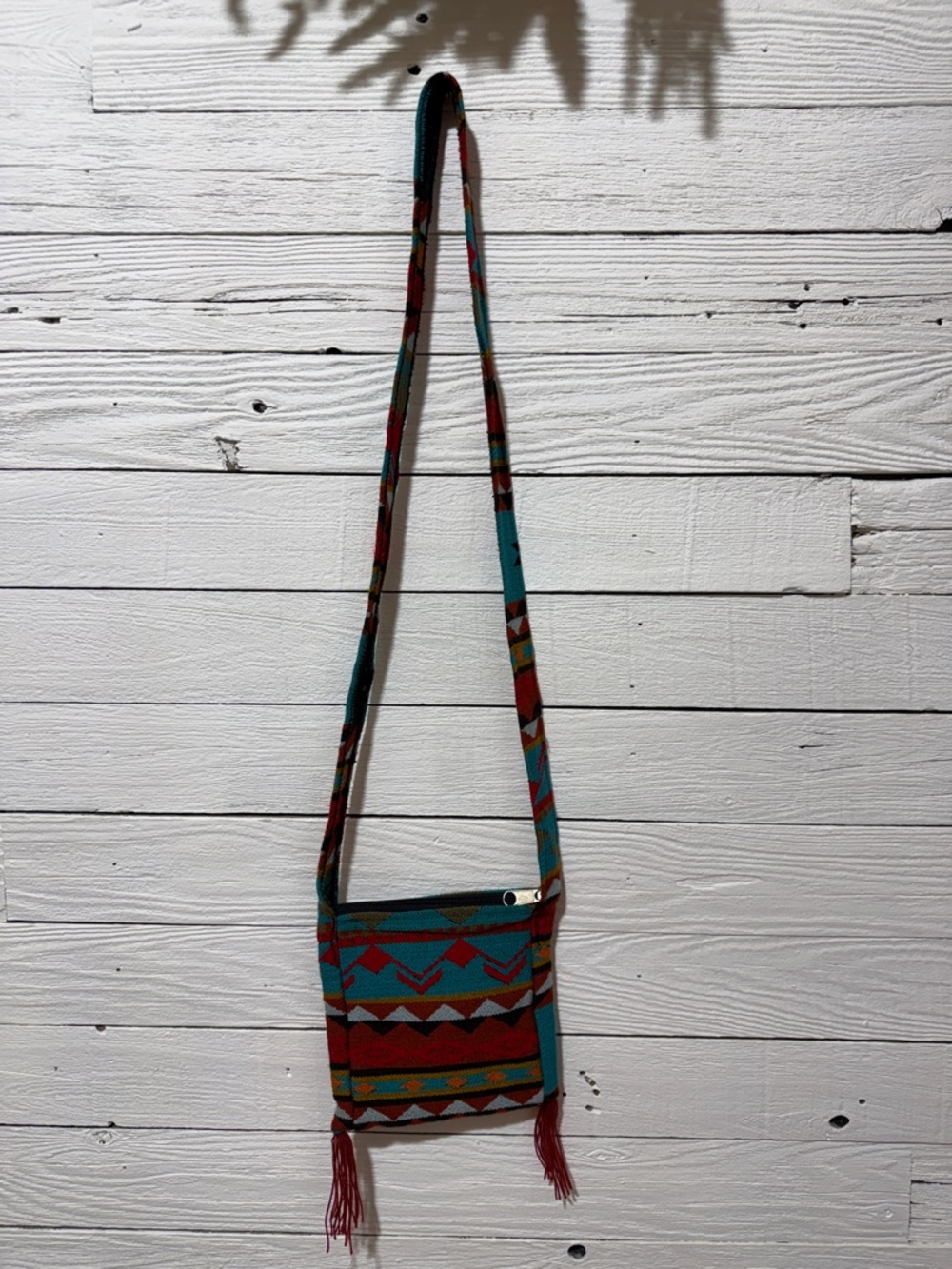 Turquoise and Red Aztec Crossbody Bag - Picture 1 of 6
